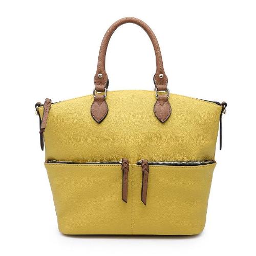 Front Zippered Pocket Satchel Lemon