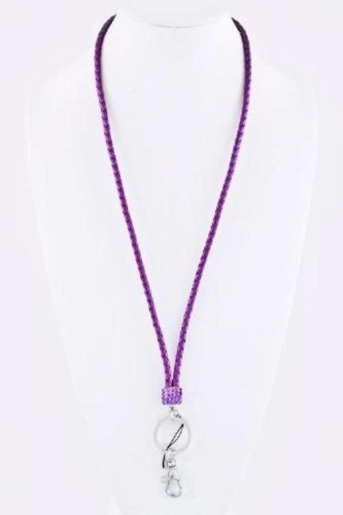 Metallic Faux Leather Braided Lanyard Purple