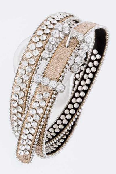 Crystal Buckle Studs Fashion Belt Gold