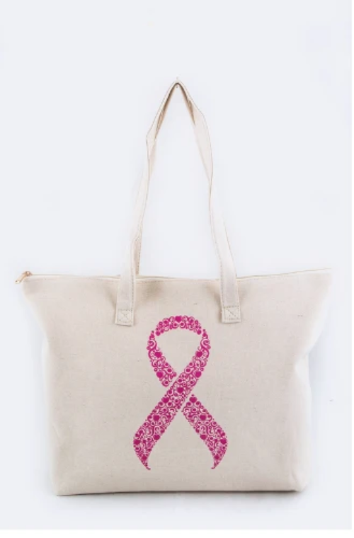 Pink Ribbon Canvas Tote