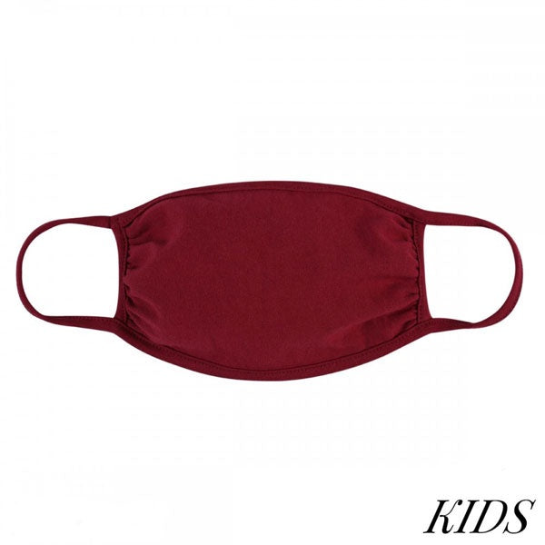 Kids Reusable Solid Color T-Shirt Cloth Face Mask Burgundy