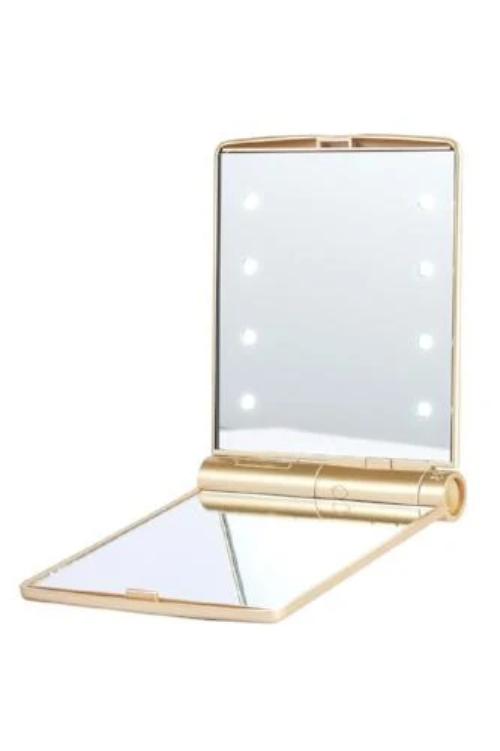 LED Bi-Fold Compact Mirror Gold