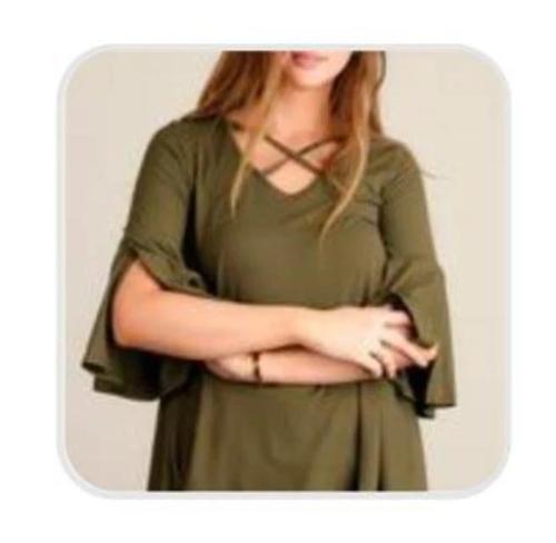 Olive Panel Design Bell Sleeve Blouse