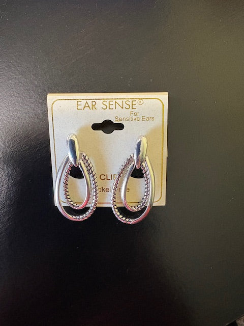 Bali Texture Double Teardrop Clip Earrings