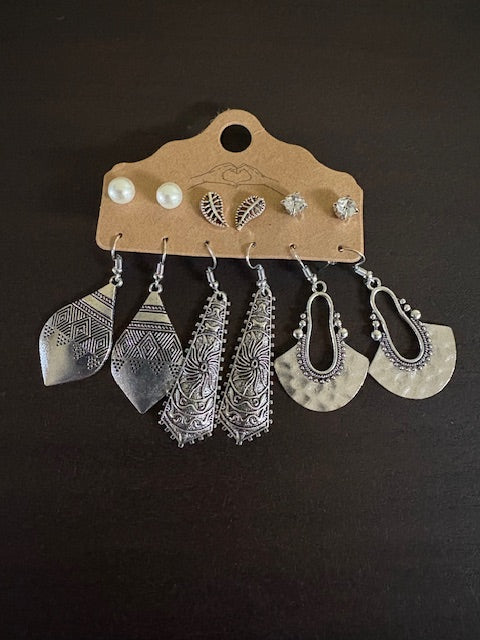 Six Pairs of Tribal Drop Studs Earring Set
