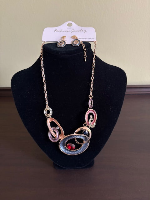 Mix Media Celluloid Crystal Necklace Set