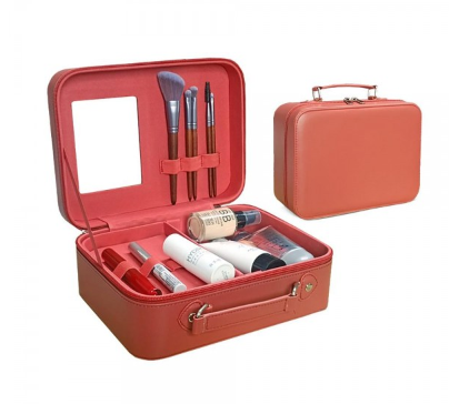 Faux Leather Makeup Box with Mirror