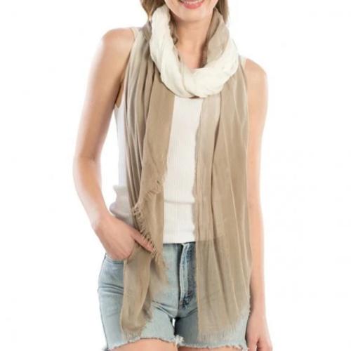 Two-Tone Soft Oblong Scarf Beige