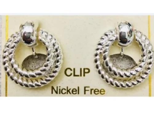 Silver Twist Wire Doorknocker Clip Earrings