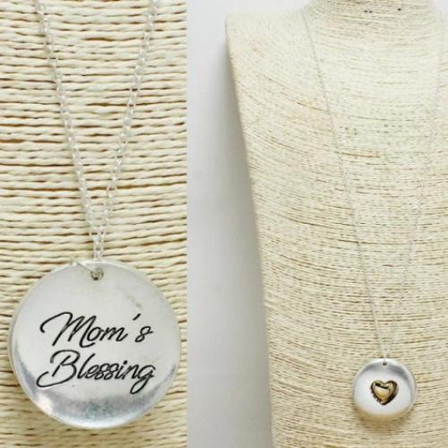 Mom's Blessing Pendant Necklace Two Tone