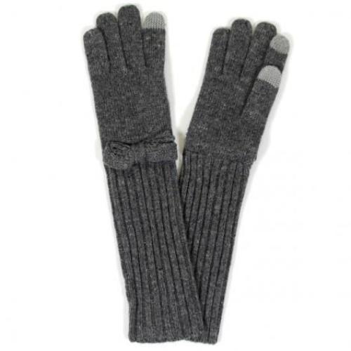 Long Smart Gloves with Bow Charcoal