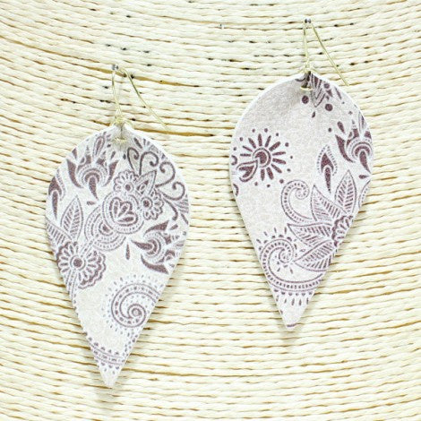 Floral Paisley Faux Leather Earring Natural