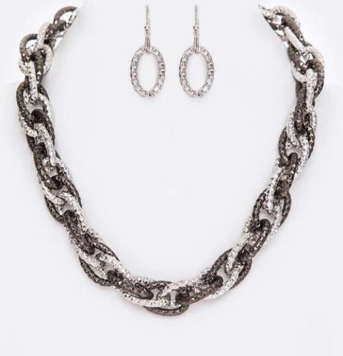 Linked Collar Necklace Set Hematite/Silver