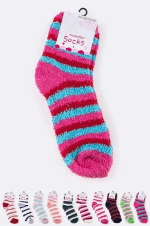 Plush Stripe Print Socks Assorted Colors