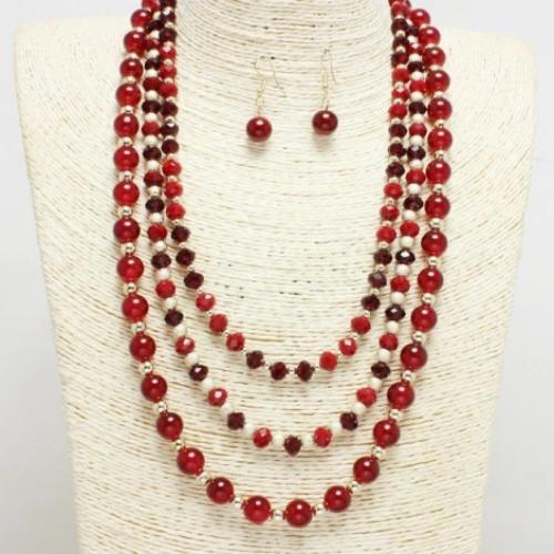Multi Layered Beaded Necklace Burgundy/Gold