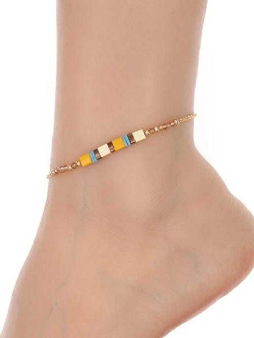 Flat Bead Anklet Natural