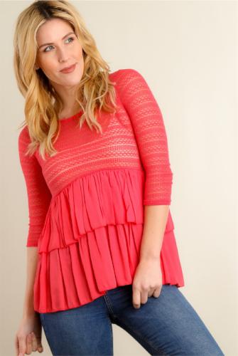 Crochet Tiered Blouse Coral
