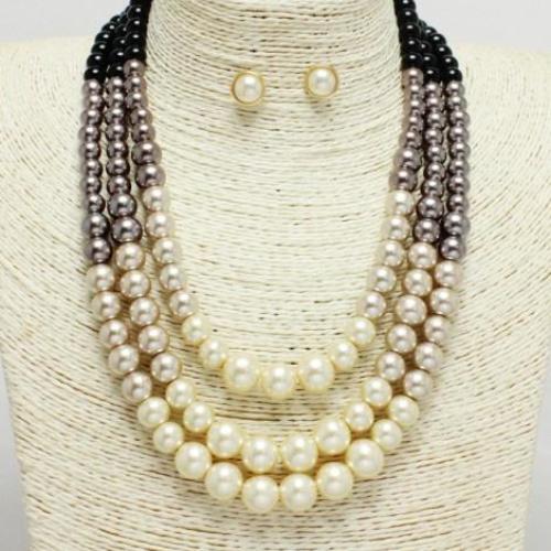 Layered Pearl Necklace Set Gold/Multi