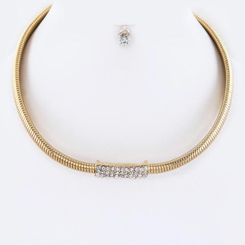 Crystal Accented Snakeskin Choker Set Gold