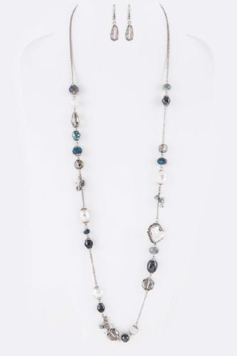 Crystal/Pearl Mix Necklace Set Grey