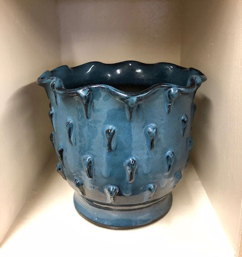 Textured Ceramic Blue Planter