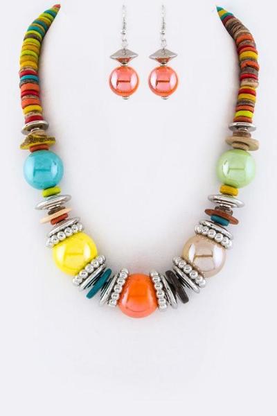 Mix Beads & Disks Necklace Set Multi