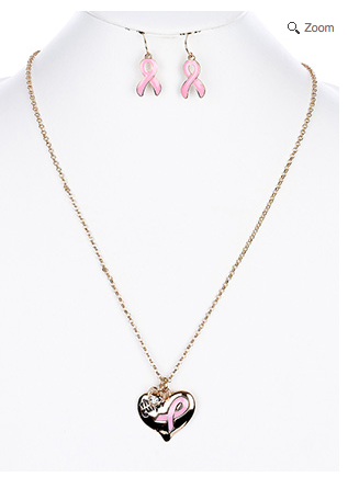 Breast Cancer Awareness Ribbon Necklace & Earring Set