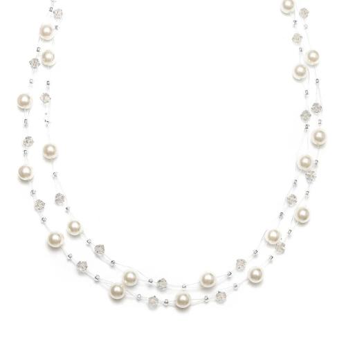 Pearl & Crystal Bridal or Bridesmaids Illusion Necklace Honey Pearls