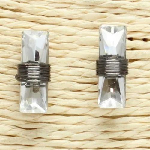 Hematite & Clear Stone Stud Earrings
