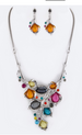 Crystal Flowers Statement Necklace Set Silver/Multi