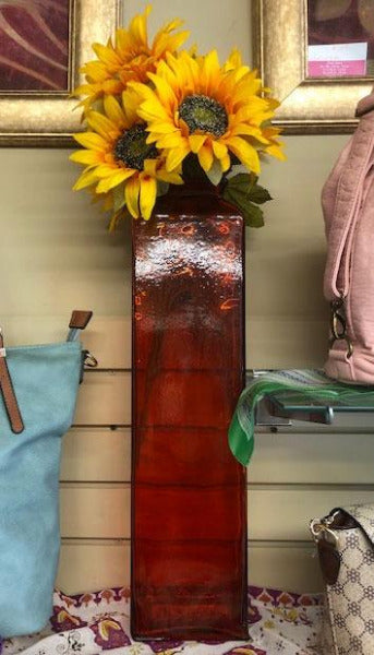 Dark Orange Transparent Glass Tall Vase