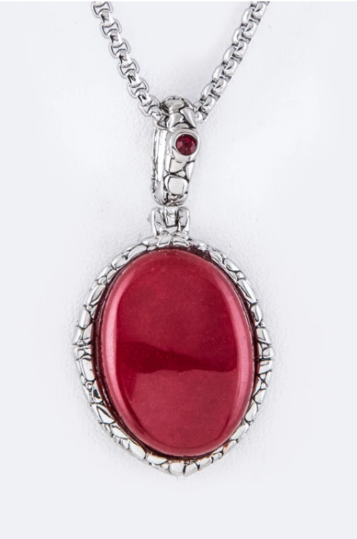 Oval Stone Pendant Necklace Red