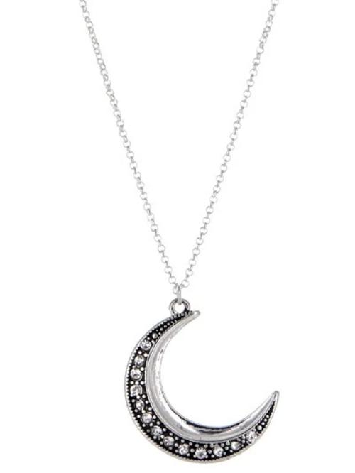 Crescent Moon Pendant Necklace Set Silver