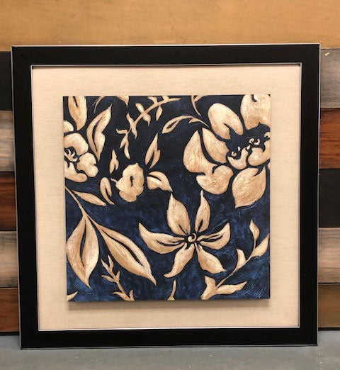 Cream-Colored Flowers on Bold Navy Background