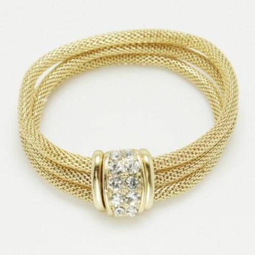 Three Strand Rhinestone Stretch Bracelet Gold