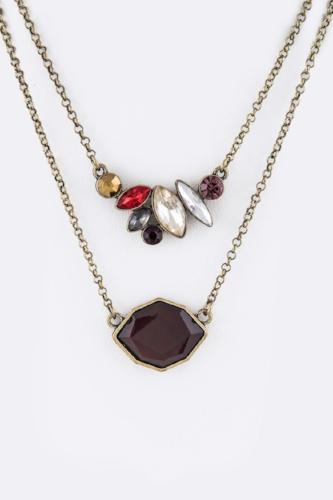 Crystal Layer Pendant Necklace Multi