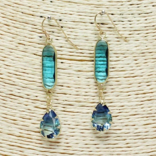 Two-Stone Dangle Drop Earrings Blue