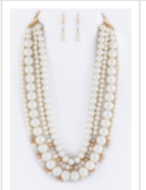 Mix Beads Layer Necklace Set Ivory