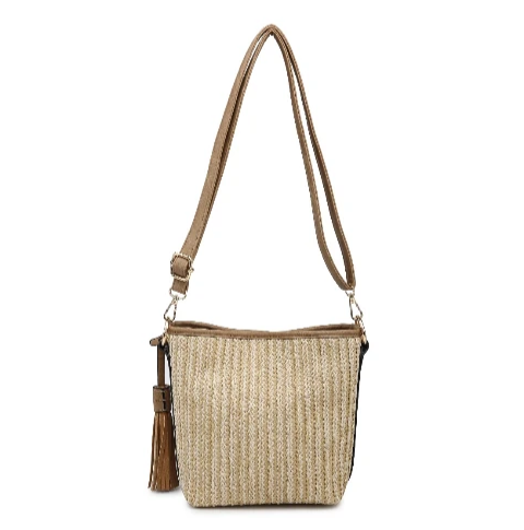Straw Textured Crossbody Taupe
