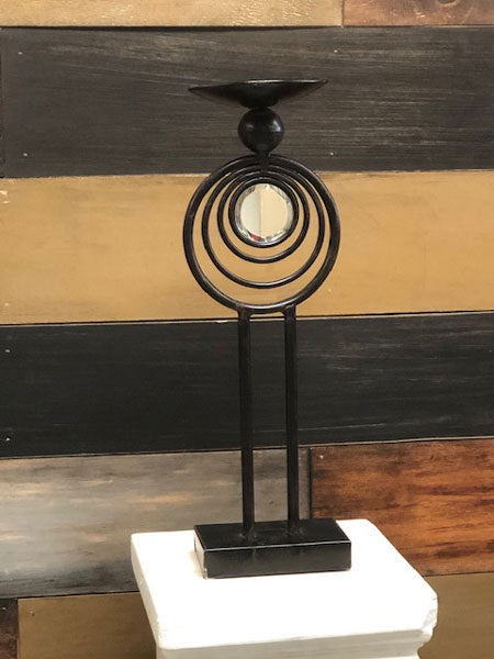 Tall Black Metal Candle Holder with Mirror Accent