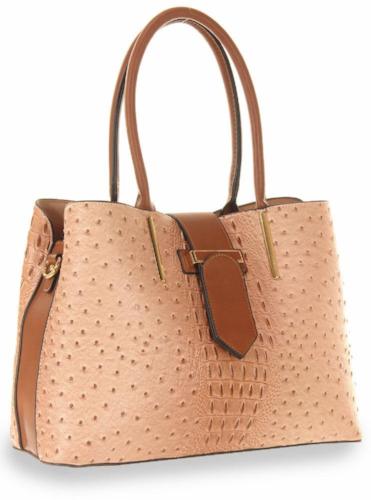 Embossed Two Tone Fashion Handbag Peach
