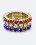 3 Row Crystal Stretch Ring Red, White & Blue