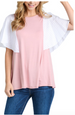 Solid Round Neck Knit Top with Contrast Sleeves Mauve