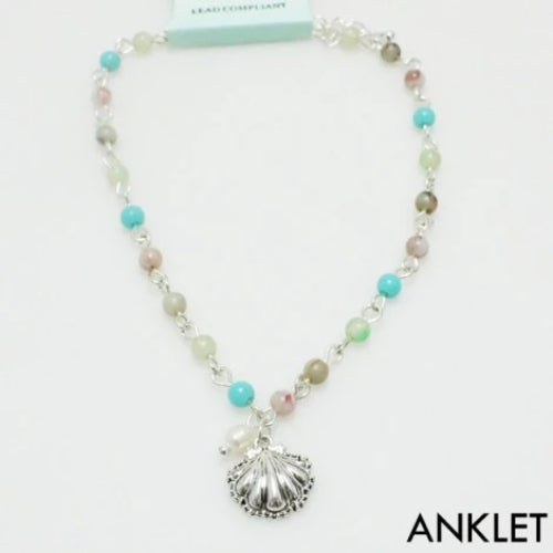 Beaded Ankle Bracelet with Charm Seashell
