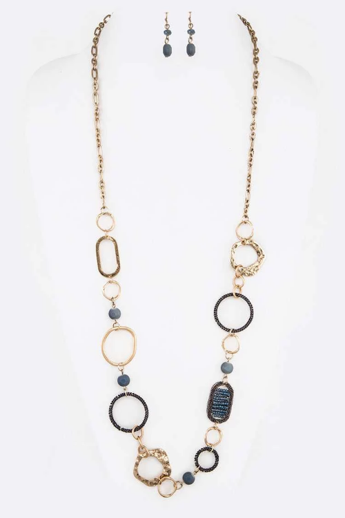 Mix Media Station Necklace Set Blue