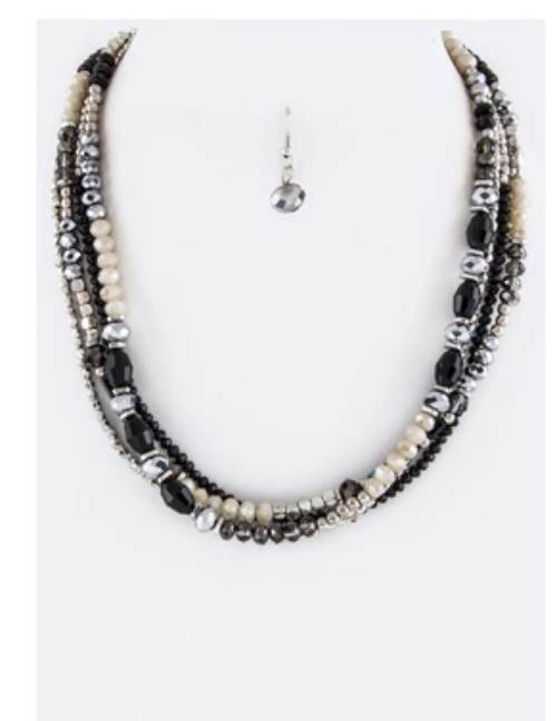 Mix Beads Layer Necklace Set Black