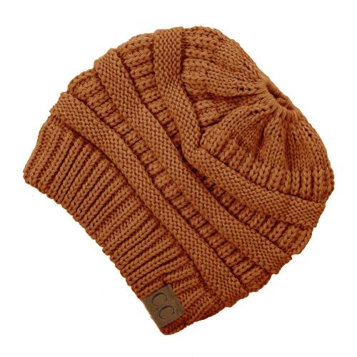 Messy-bun, Solid Print C.C Beanie Rust