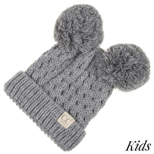 Kids Double Pom C.C Beanie Light Grey