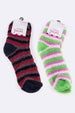 Plush Stripe Print Socks Black Toe, Lime Green Toe