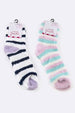 Plush Stripe Print Socks Lavender Toe, Light Pink Toe